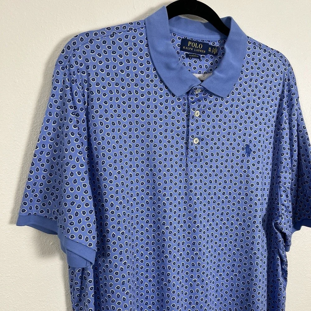 Polo Ralph Lauren‎ Classic Fit Mens Blue Paisley Print Polo Shirt XL